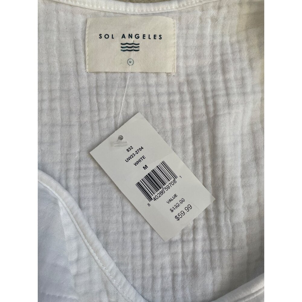 Sol Angeles Women's Medium NWT Whtie Gauzy Cotton Drop Waist ruffle Mini Dress - Picture 6 of 7
